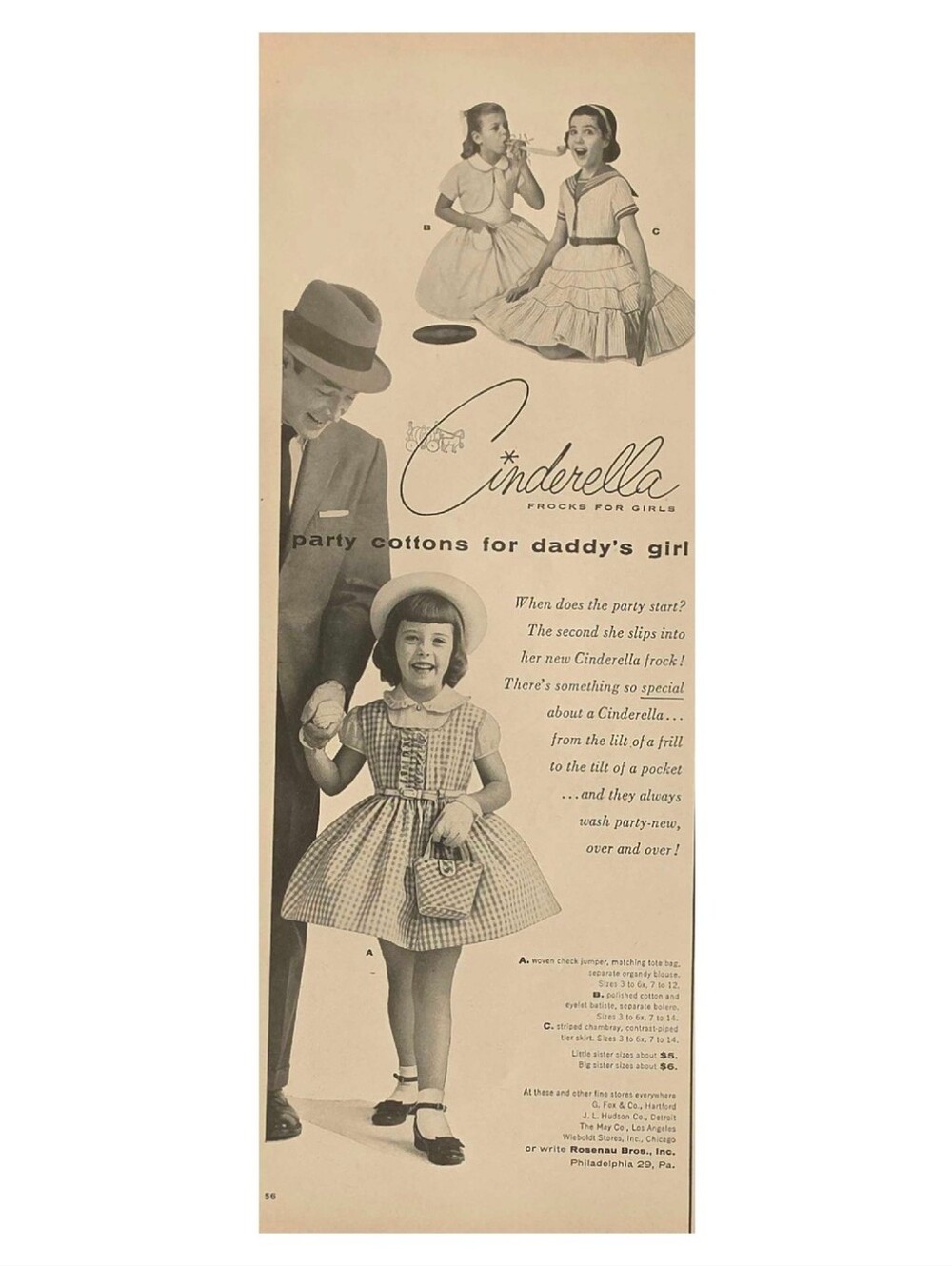 Vintage 1950s Ad - Cinderella Frocks For Girls "Party Cottons For Daddy's Girl"